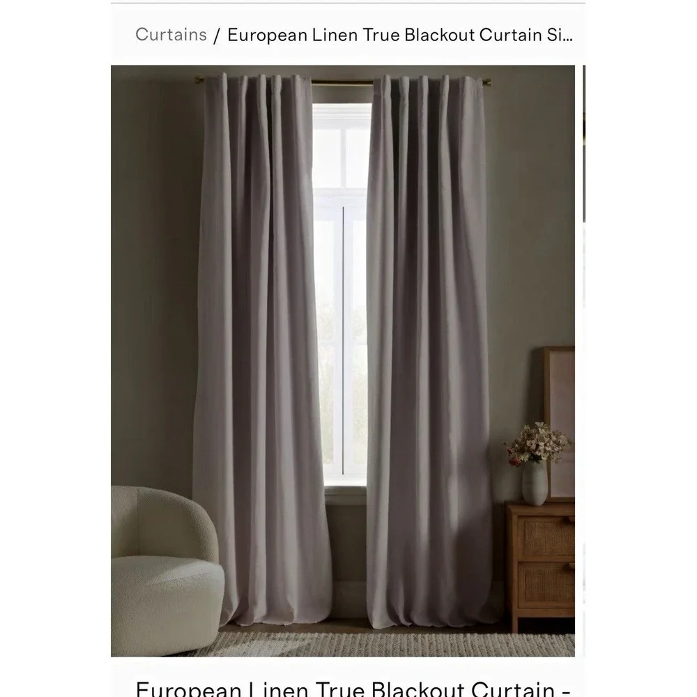 Quince European Linen True Blackout Curtain Single Panel 48x96 Rose Quartz NWOT